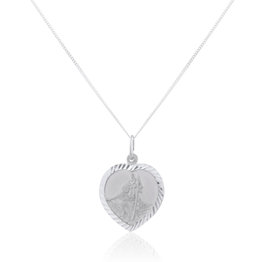 Personalised Sterling Silver St christopher Heart Necklace - 16 - 22 Inches