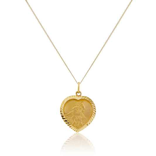 Personalised 9ct Gold St Christopher Heart Necklace - 16 - 18 Inches