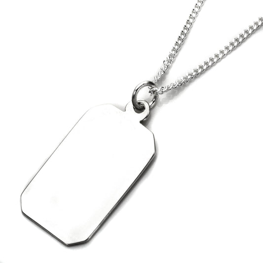 Sterling Silver Large Engravable Rectangular Pendant - 16 - 24 Inches