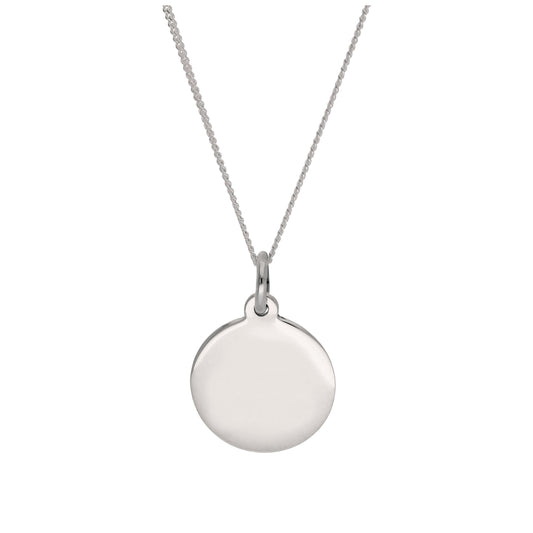 Sterling Silver Engravable Round Pendant - 16 - 22 Inches