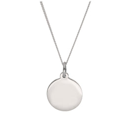 Sterling Silver Engravable Round Pendant - 14 - 32 Inches