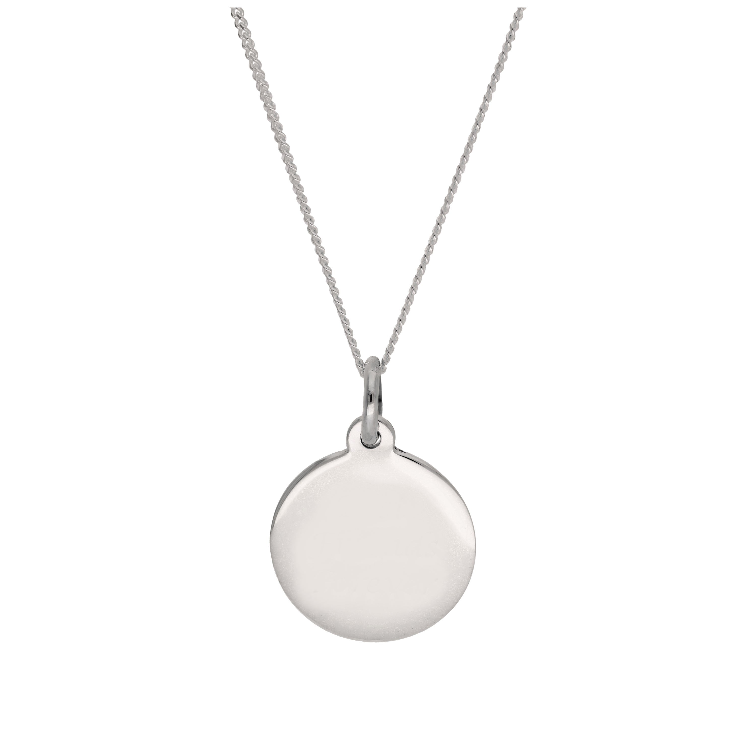 Sterling Silver Engravable Round Pendant - 14 - 32 Inches