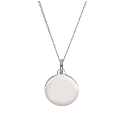 Sterling Silver Engravable Round Pendant - 16 - 22 Inches