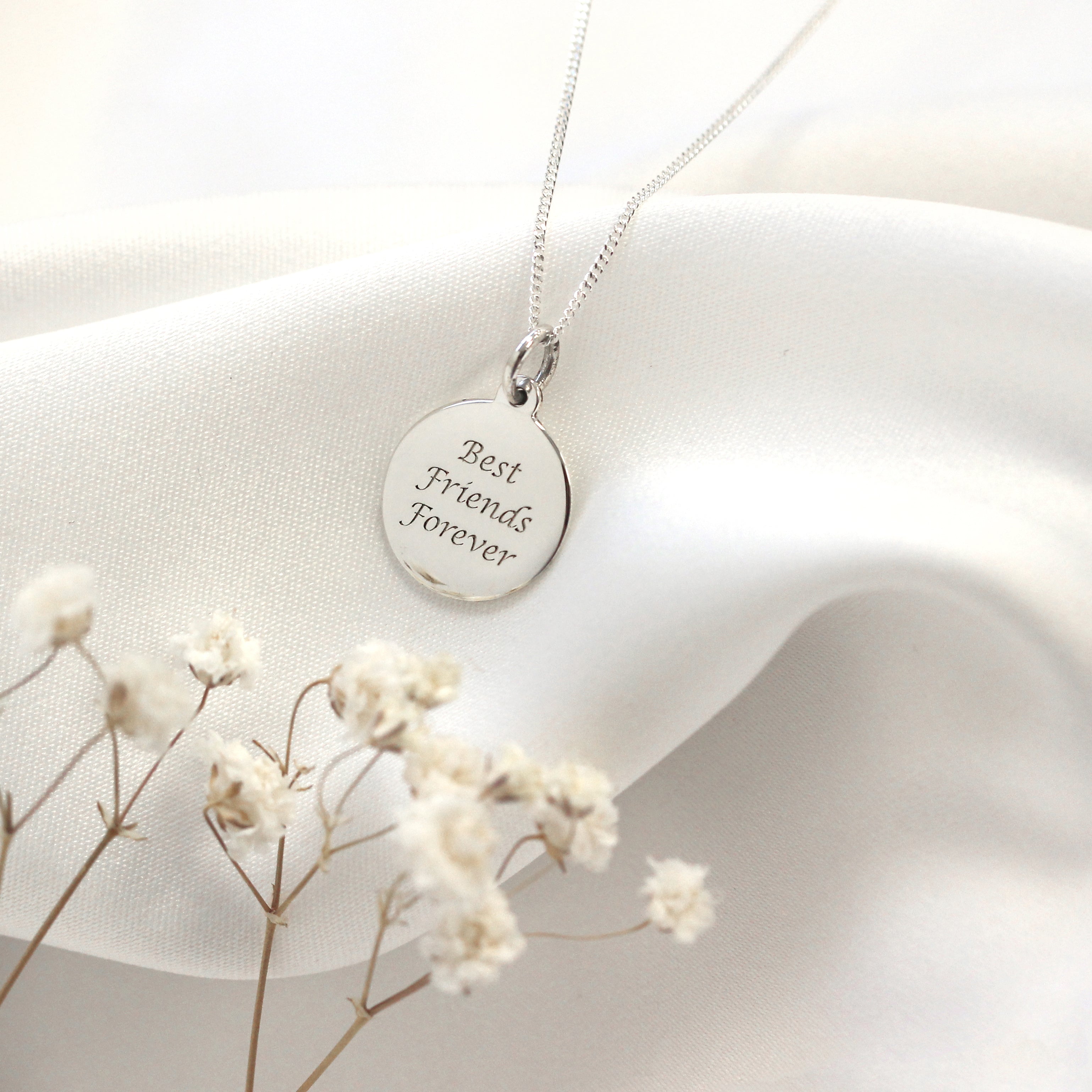 Sterling Silver Engravable Round Pendant - 14 - 32 Inches