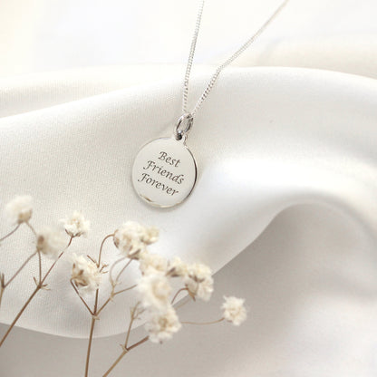 Sterling Silver Engravable Round Pendant - 16 - 22 Inches