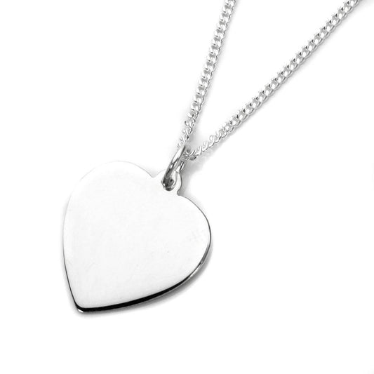 Sterling Silver Large Engravable Heart Pendant - 16 - 24 Inches