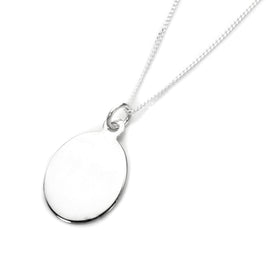 Sterling Silver Engravable Oval Pendant - 14 - 32 Inches