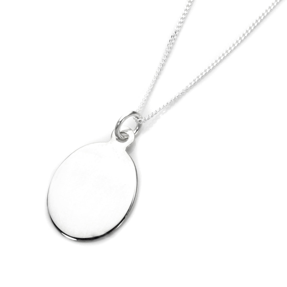 Sterling Silver Engravable Oval Pendant - 14 - 32 Inches