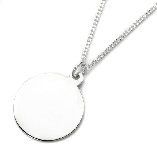Sterling Silver Large Engravable Round Pendant - 16 - 24 Inches