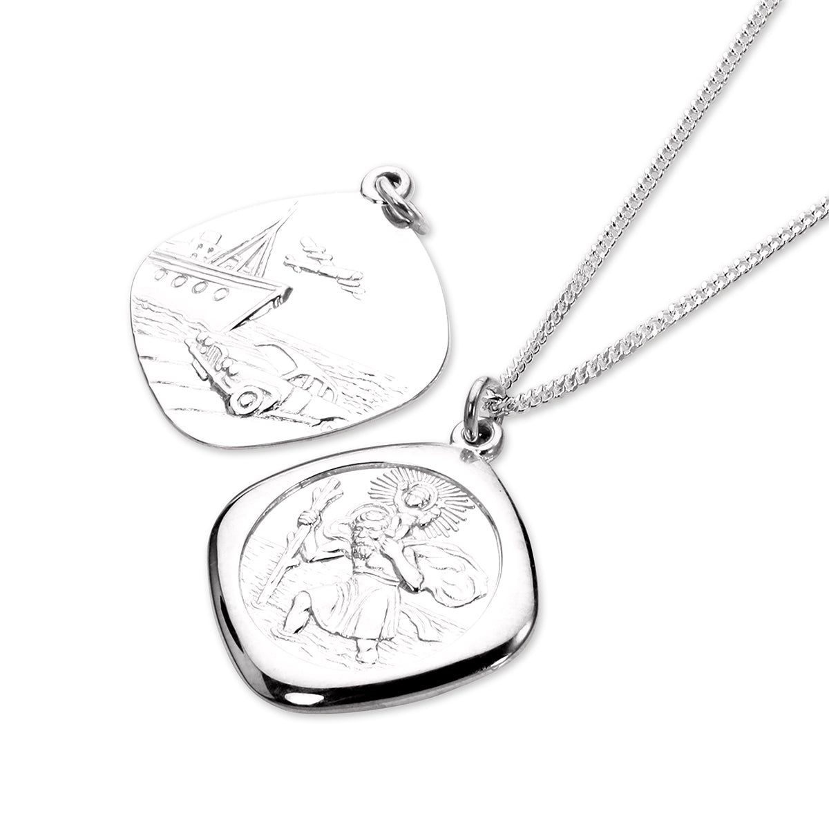 Sterling Silver Large Reversible Square Saint Christopher Pendant - 16 - 24 Inches