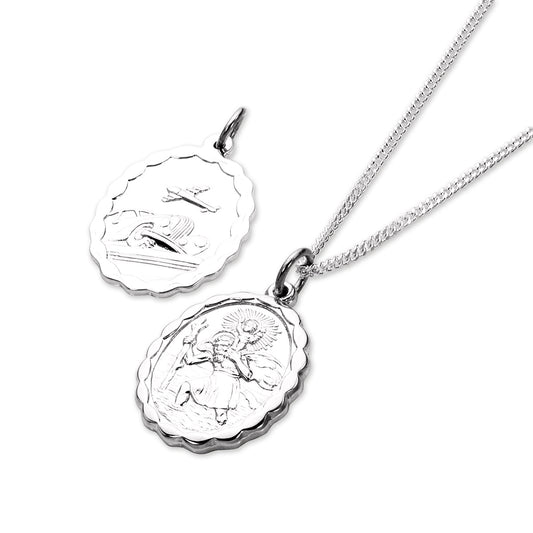 Sterling Silver Reversible Oval Saint Christopher Pendant - 16 - 24 Inches