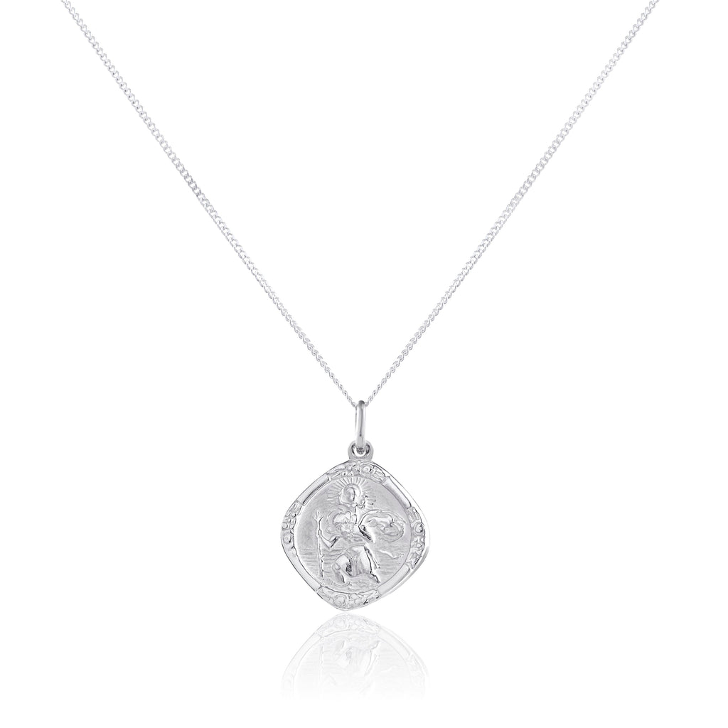 Sterling Silver Medium Reversible Square Saint Christopher Pendant - 14 - 32 Inches