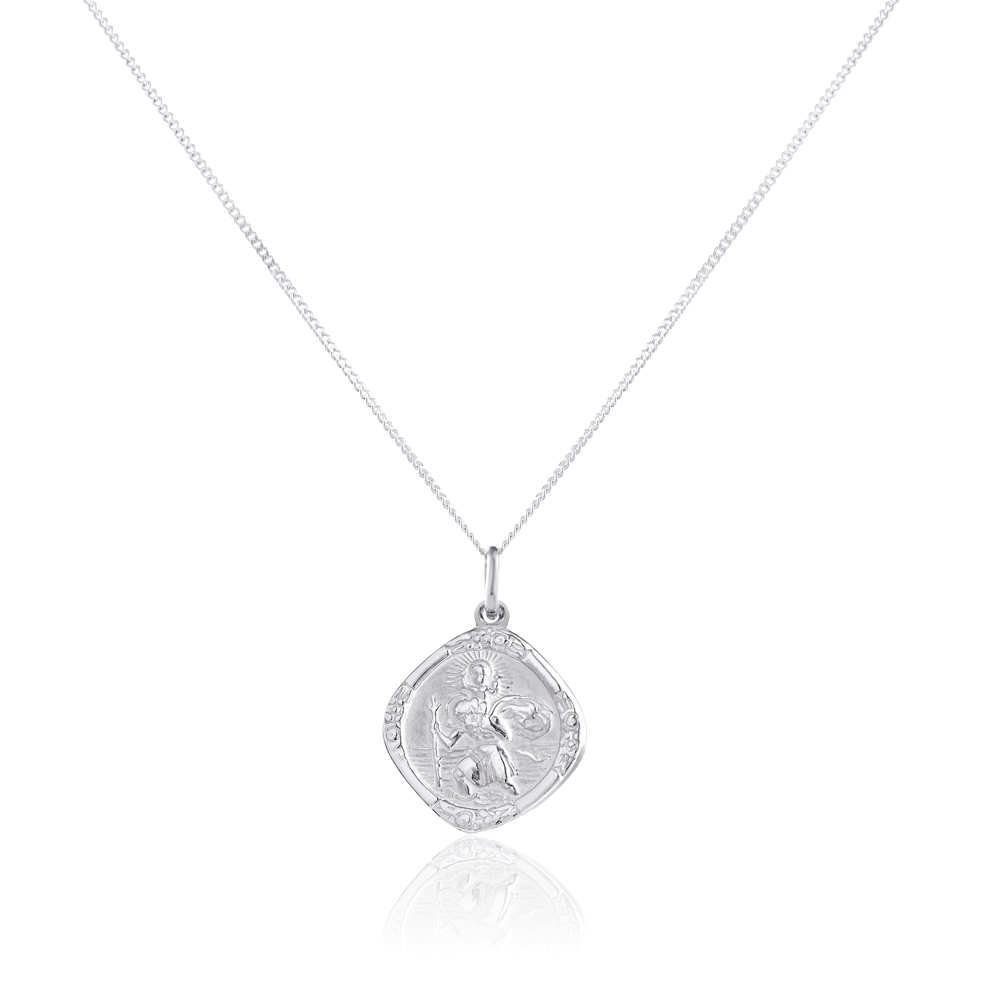 Sterling Silver Medium Reversible Square Saint Christopher Pendant - 14 - 32 Inches