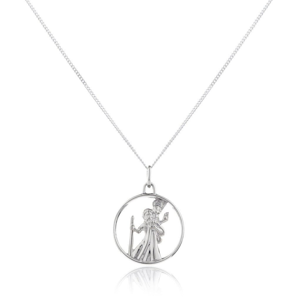 Sterling Silver Open Saint Christopher Pendant - 14 - 32 Inches