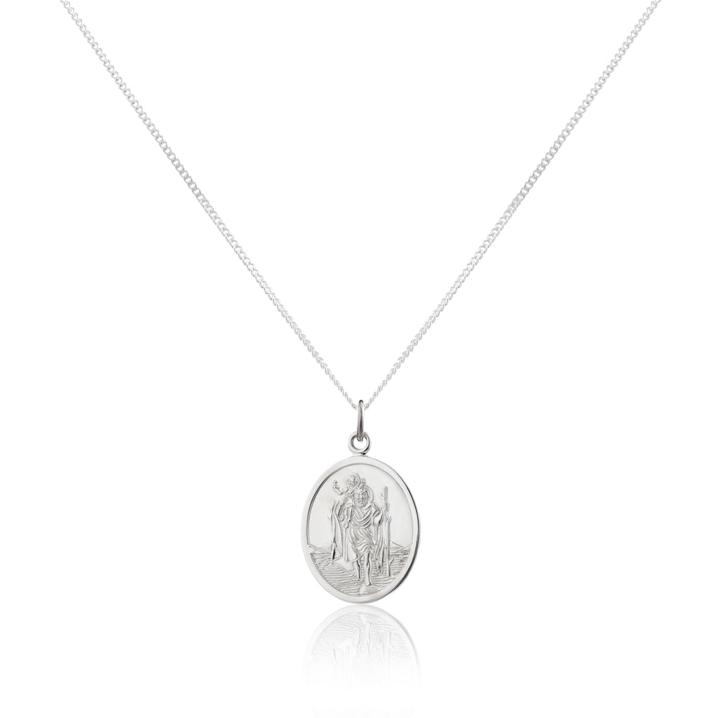 Sterling Silver Oval Saint Christopher Pendant - 16 - 24 Inches