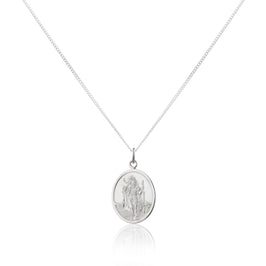 Sterling Silver Oval Saint Christopher Pendant - 16 - 24 Inches