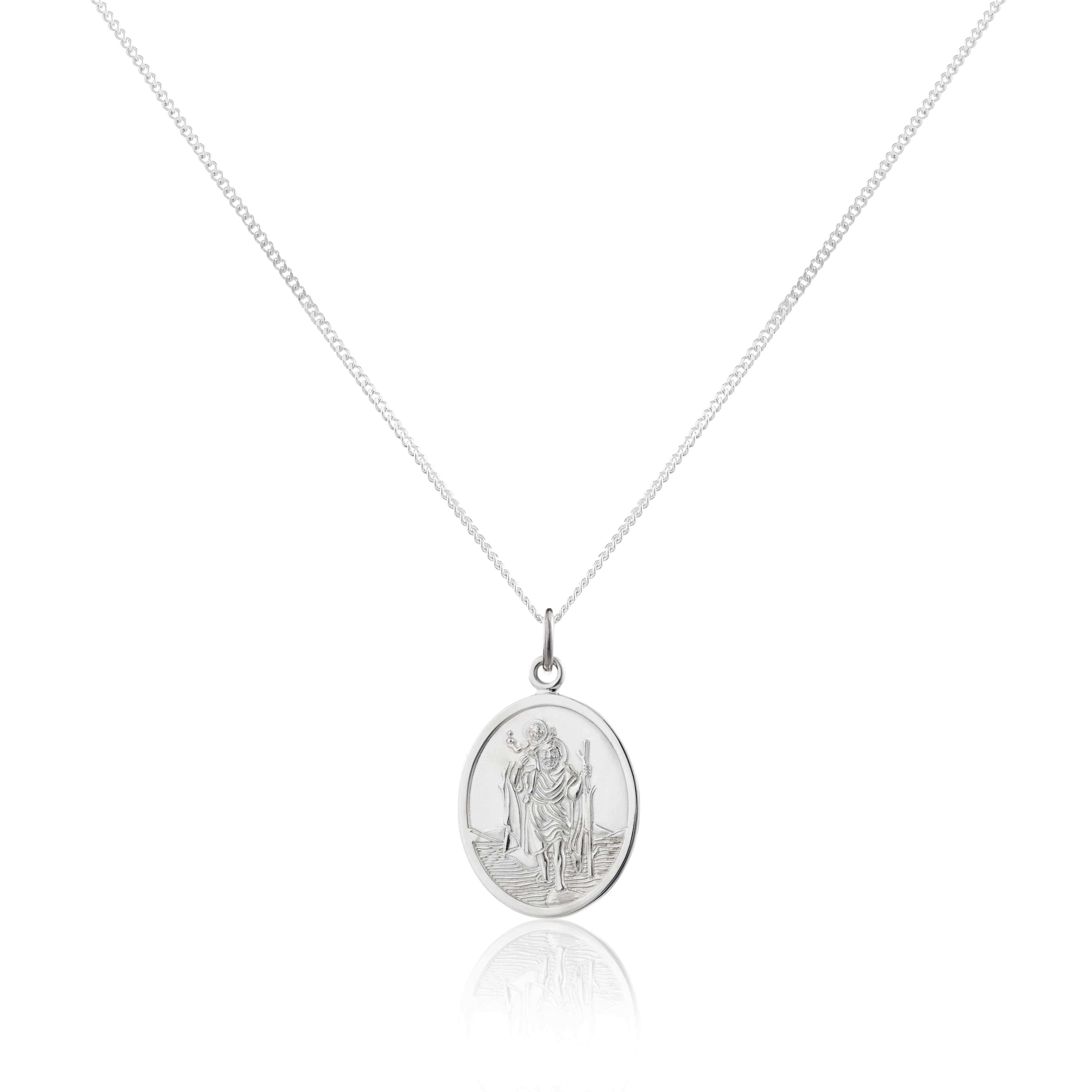 Sterling Silver Oval Saint Christopher Pendant - 16 - 24 Inches