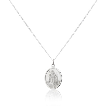 Sterling Silver Oval Saint Christopher Pendant - 16 - 24 Inches