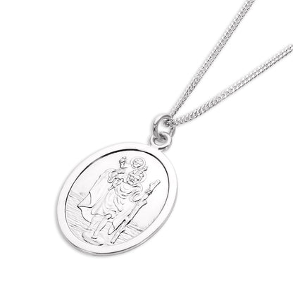 Sterling Silver Oval Saint Christopher Pendant - 16 - 24 Inches