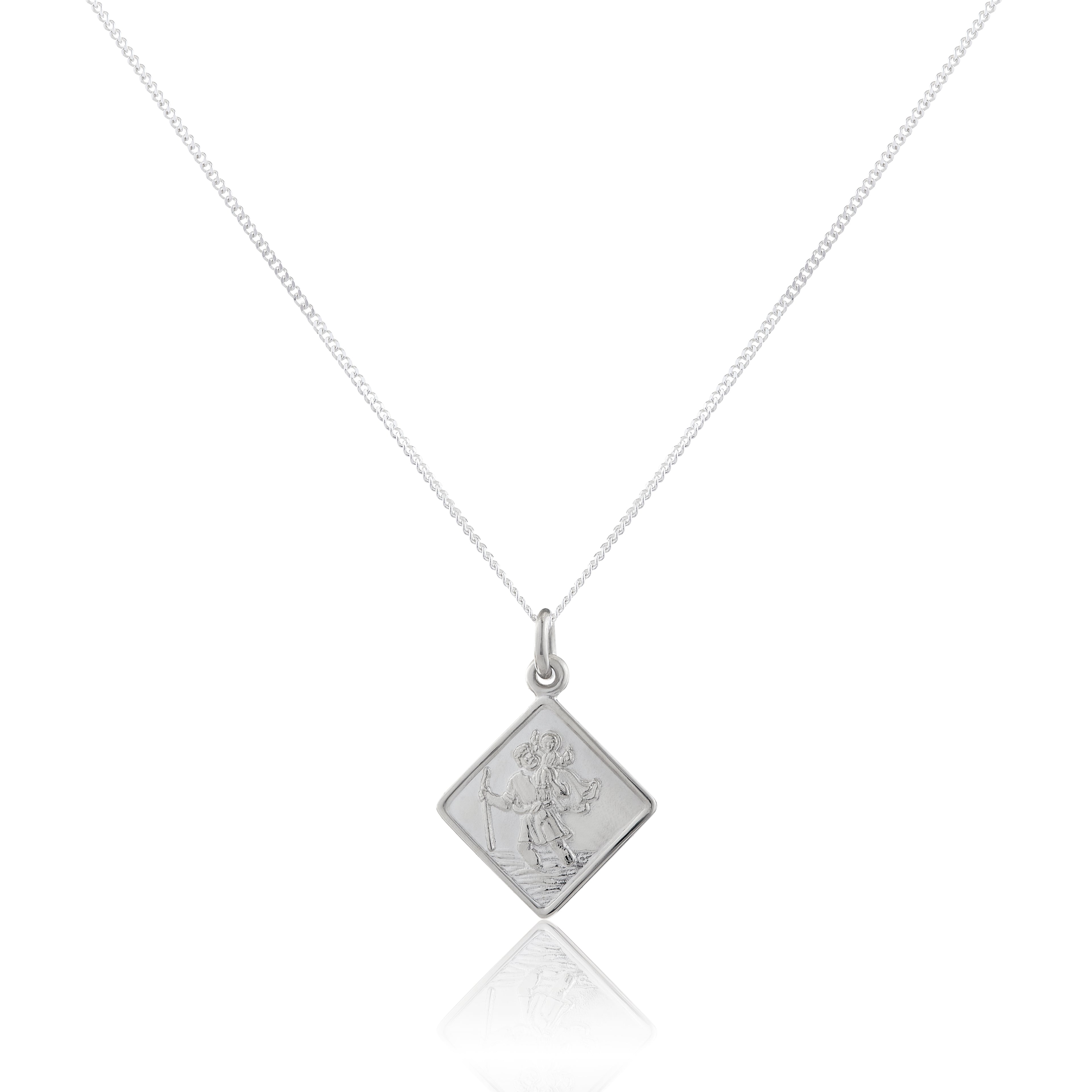 Sterling Silver Small Square Saint Christopher Pendant
