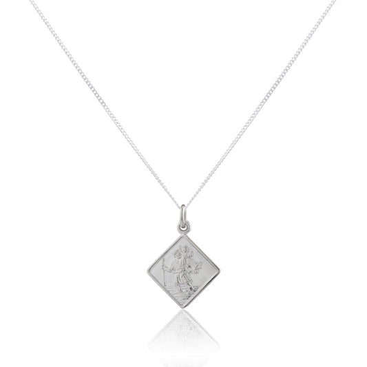 Sterling Silver Small Square Saint Christopher Pendant