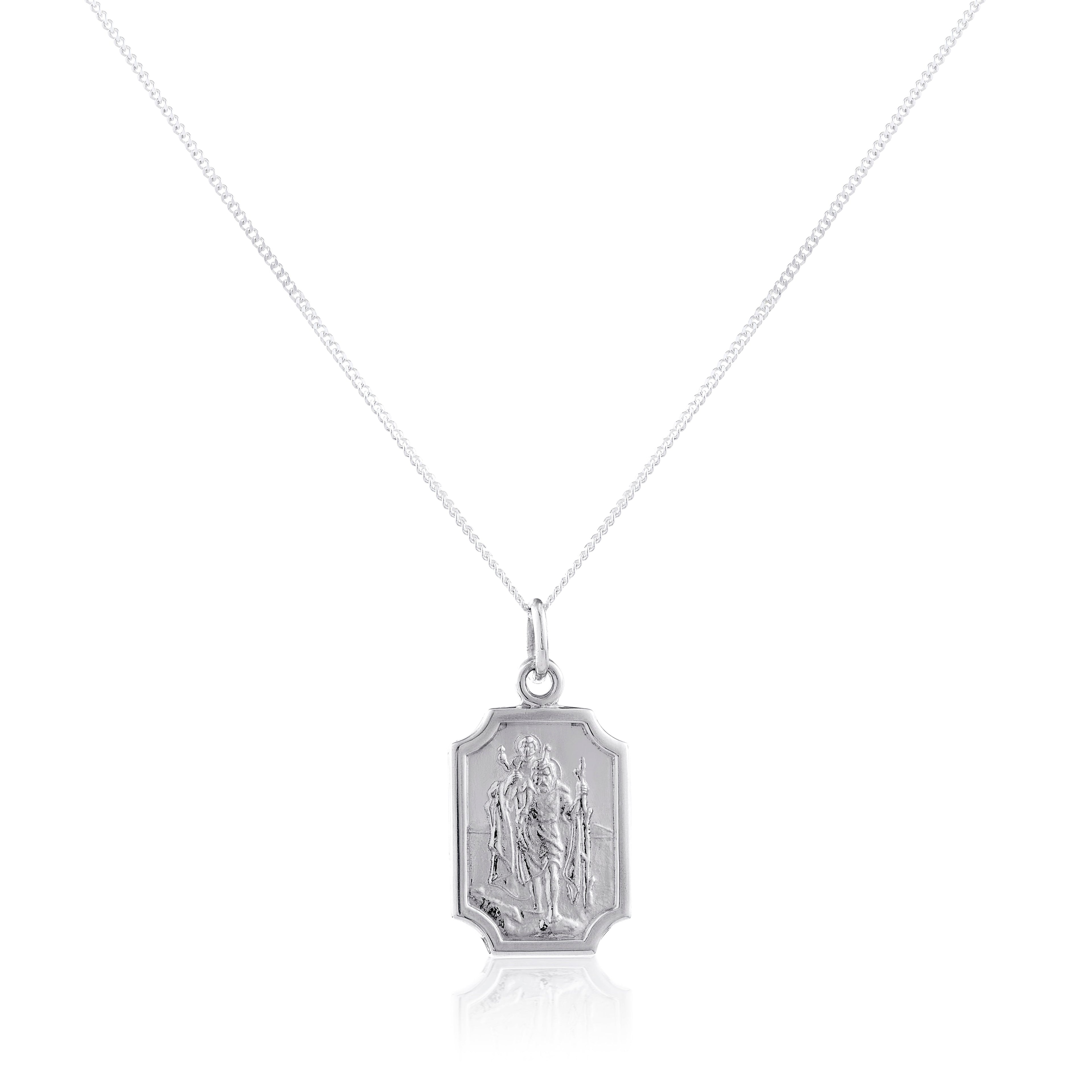 Sterling Silver Small Saint Christopher Plaque Pendant - 14 - 32 Inches