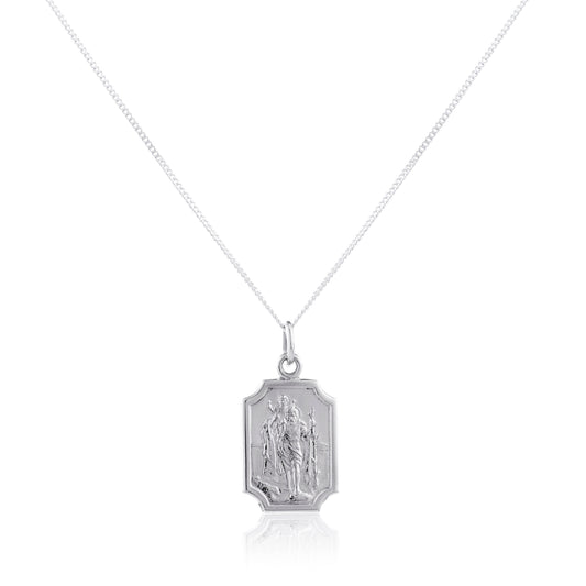 Sterling Silver Small Saint Christopher Plaque Pendant - 14 - 32 Inches