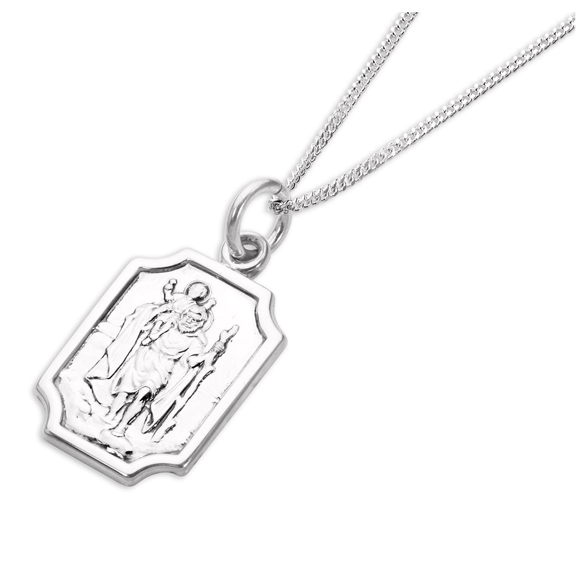 Sterling Silver Small Saint Christopher Plaque Pendant - 16 - 22 Inches
