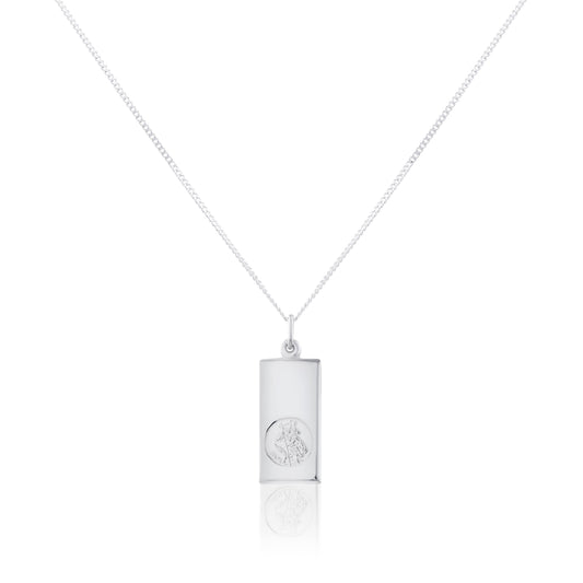 Sterling Silver Large Modern Saint Christopher Pendant - 16 - 24 Inches
