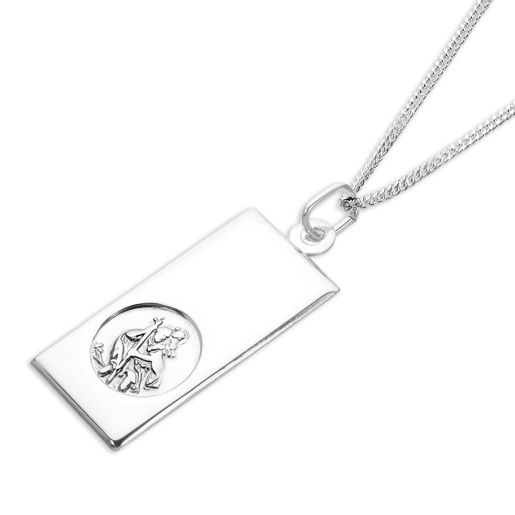 Sterling Silver Large Modern Saint Christopher Pendant - 16 - 24 Inches
