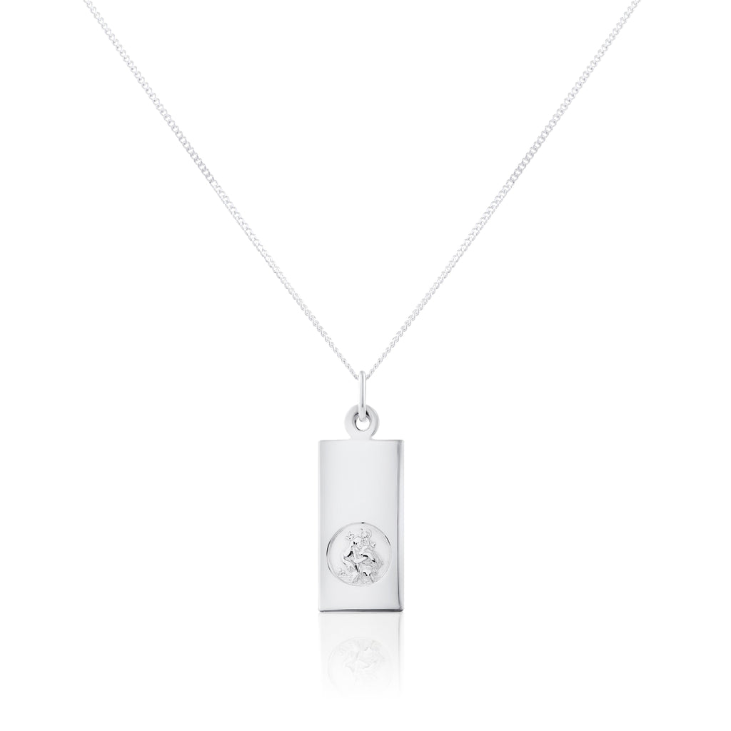 Sterling Silver Modern Saint Christopher Pendant - 14 - 32 Inches