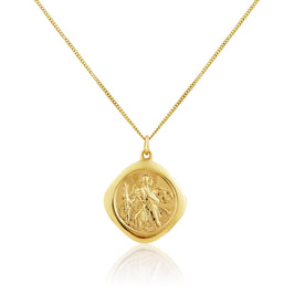 9ct Gold Large Reversible Square Saint Christopher Pendant - 18 - 20 Inches