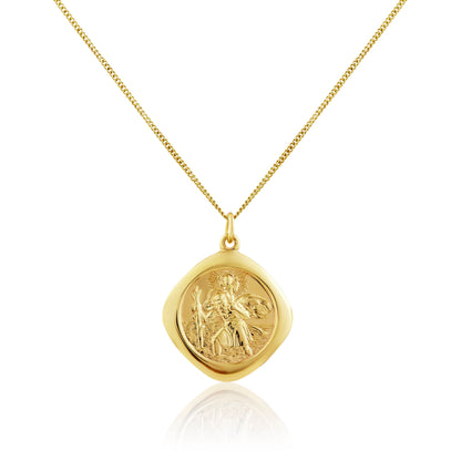 9ct Gold Large Reversible Square Saint Christopher Pendant - 18 - 20 Inches