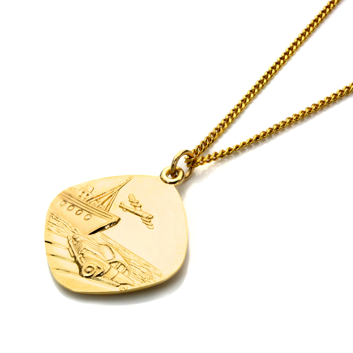 9ct Gold Large Reversible Square Saint Christopher Pendant - 18 - 20 Inches
