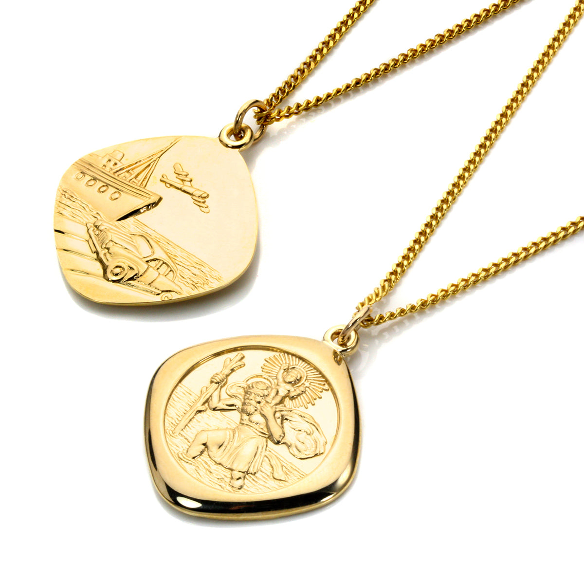 9ct Gold Large Reversible Square Saint Christopher Pendant - 18 - 20 Inches