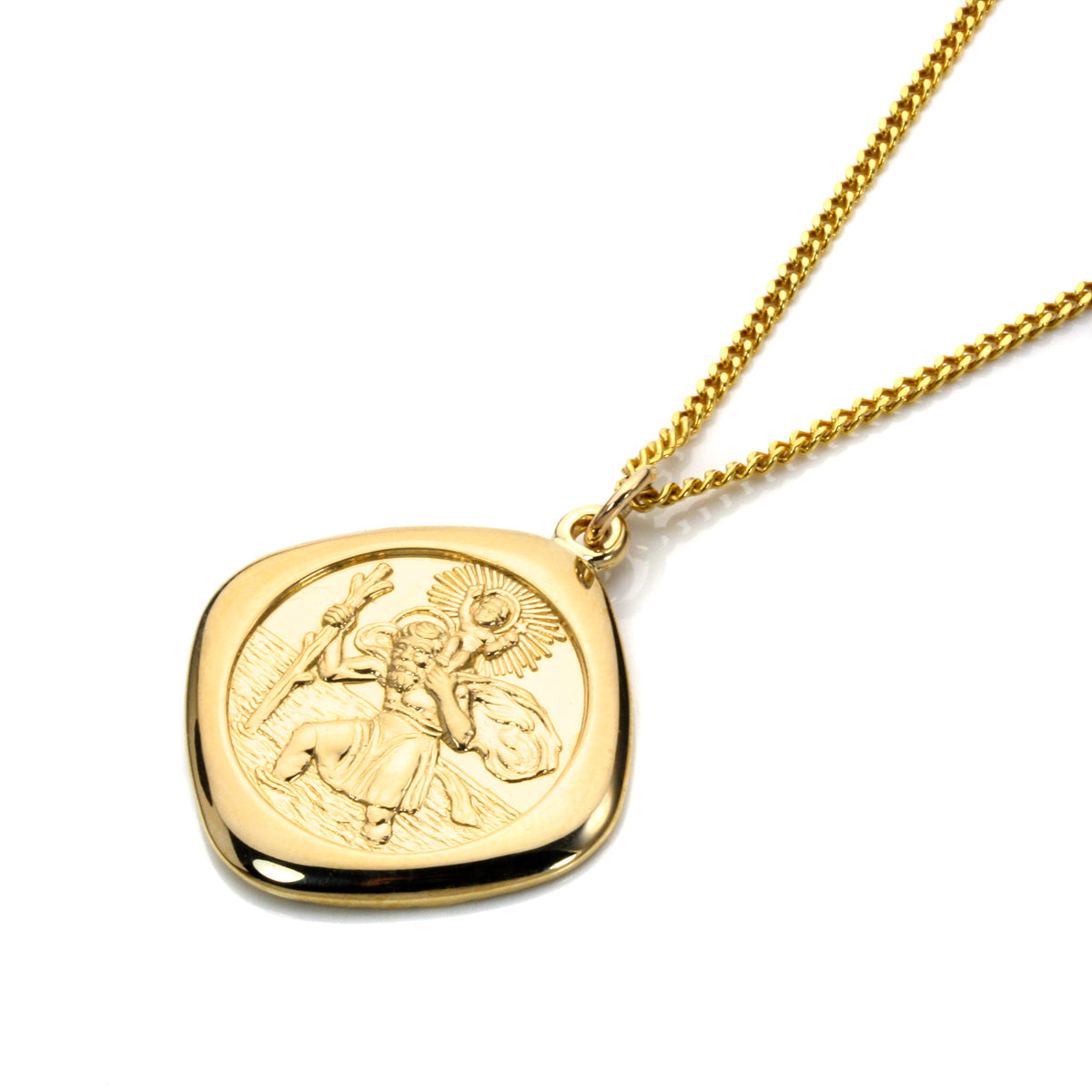 9ct Gold Large Reversible Square Saint Christopher Pendant - 18 - 20 Inches