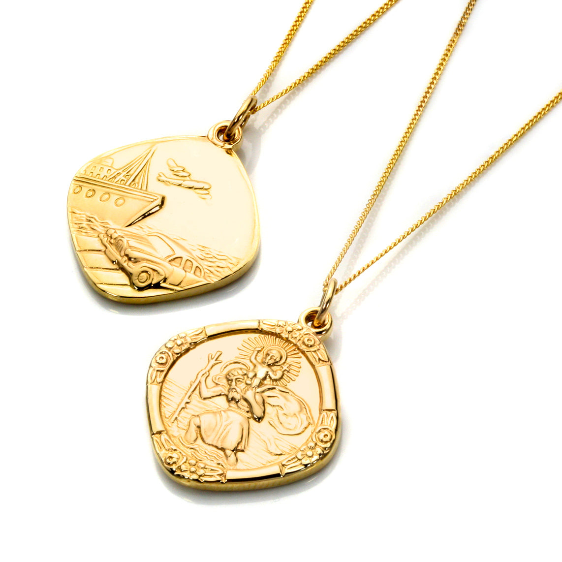 9ct Gold Medium Reversible Saint Christopher Pendant - 16 - 18 Inches