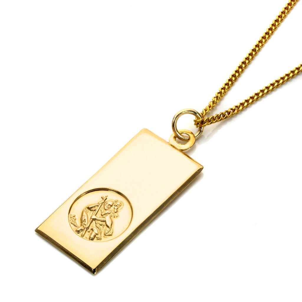 Large 9ct Gold Modern Saint Christopher Pendant - 18 - 20 Inches