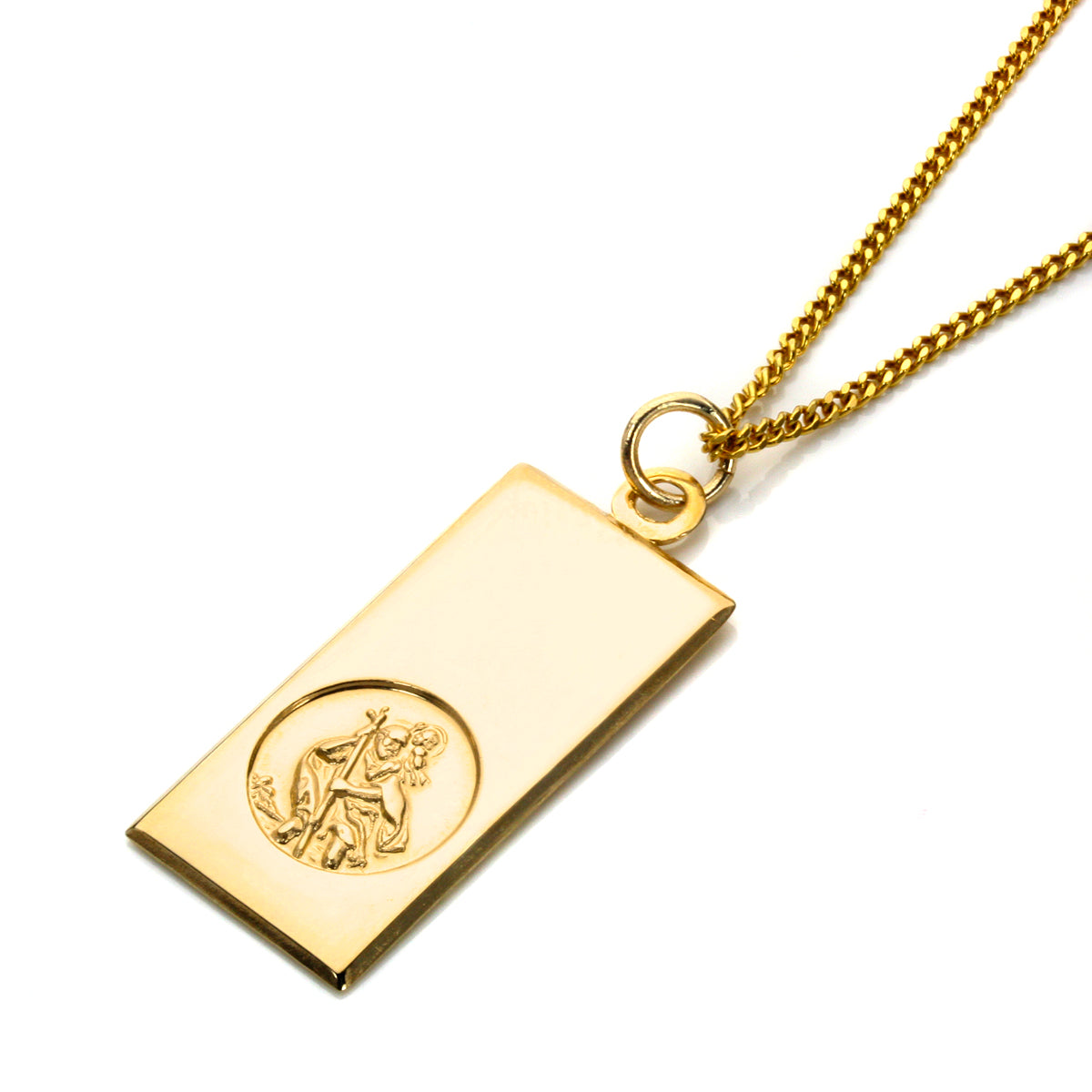 Large 9ct Gold Modern Saint Christopher Pendant - 18 - 20 Inches