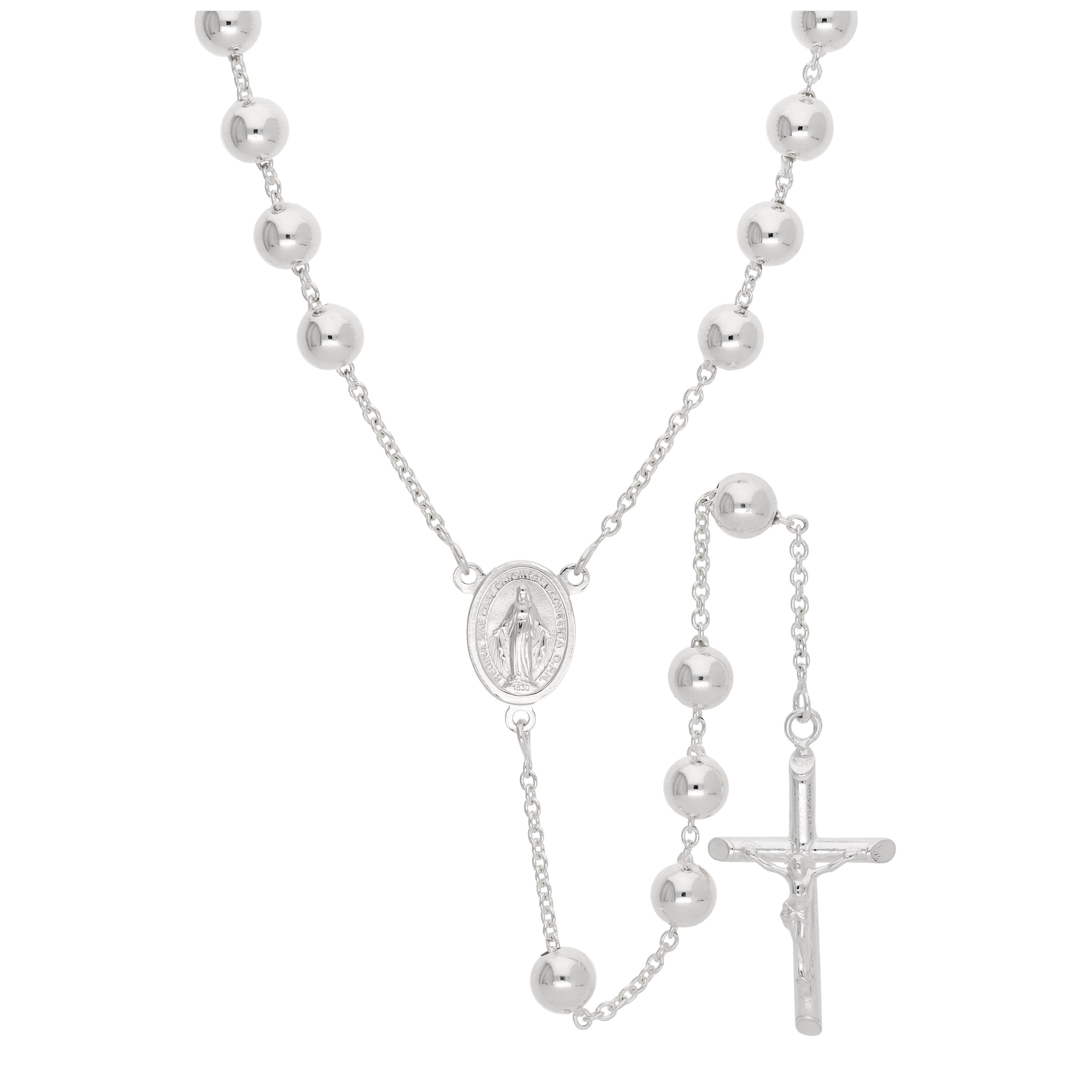 Heavy Sterling Silver Rosary Bead Necklace