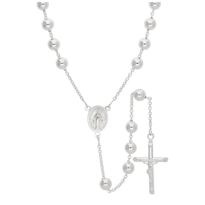 Heavy Sterling Silver Rosary Bead Necklace