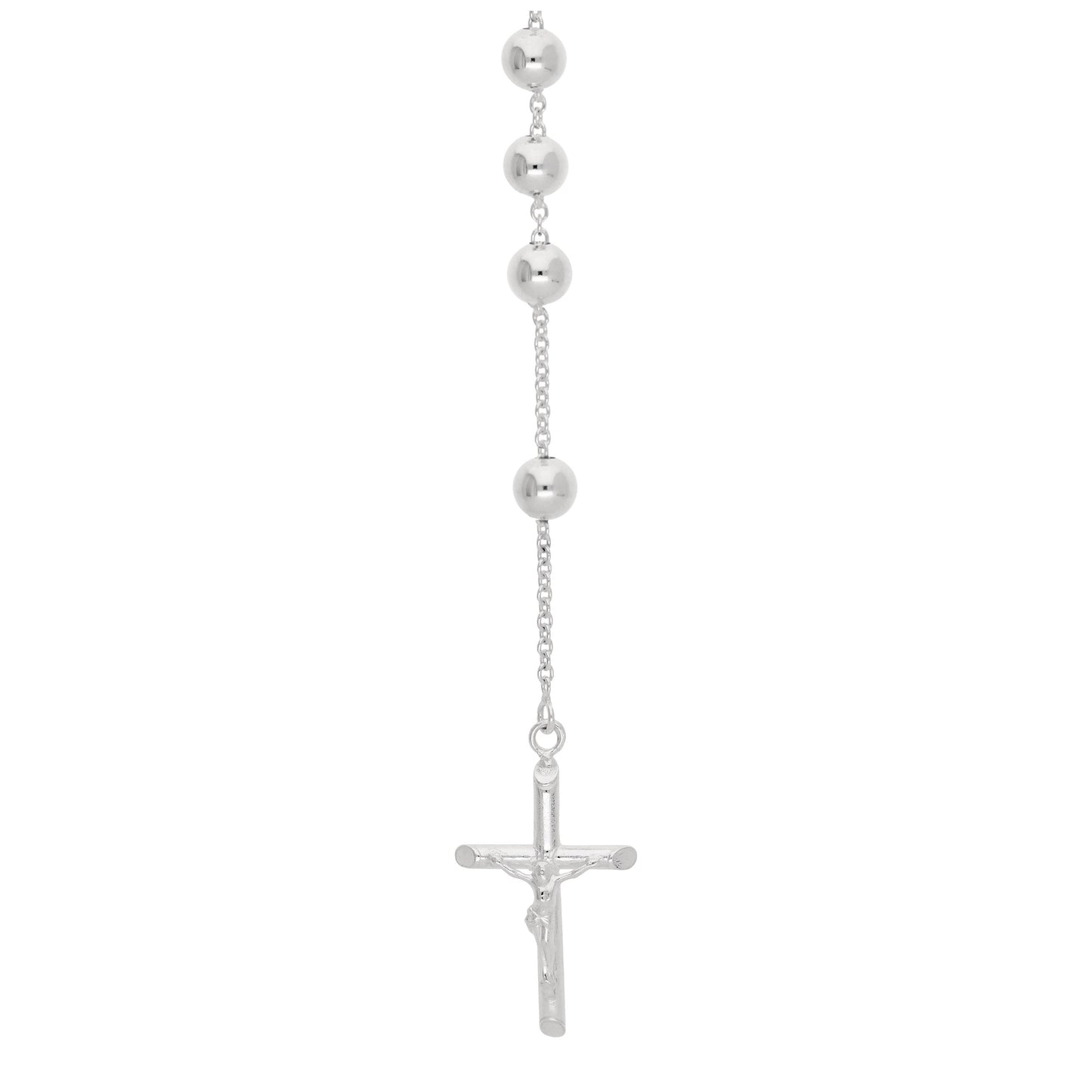 Heavy Sterling Silver Rosary Bead Necklace