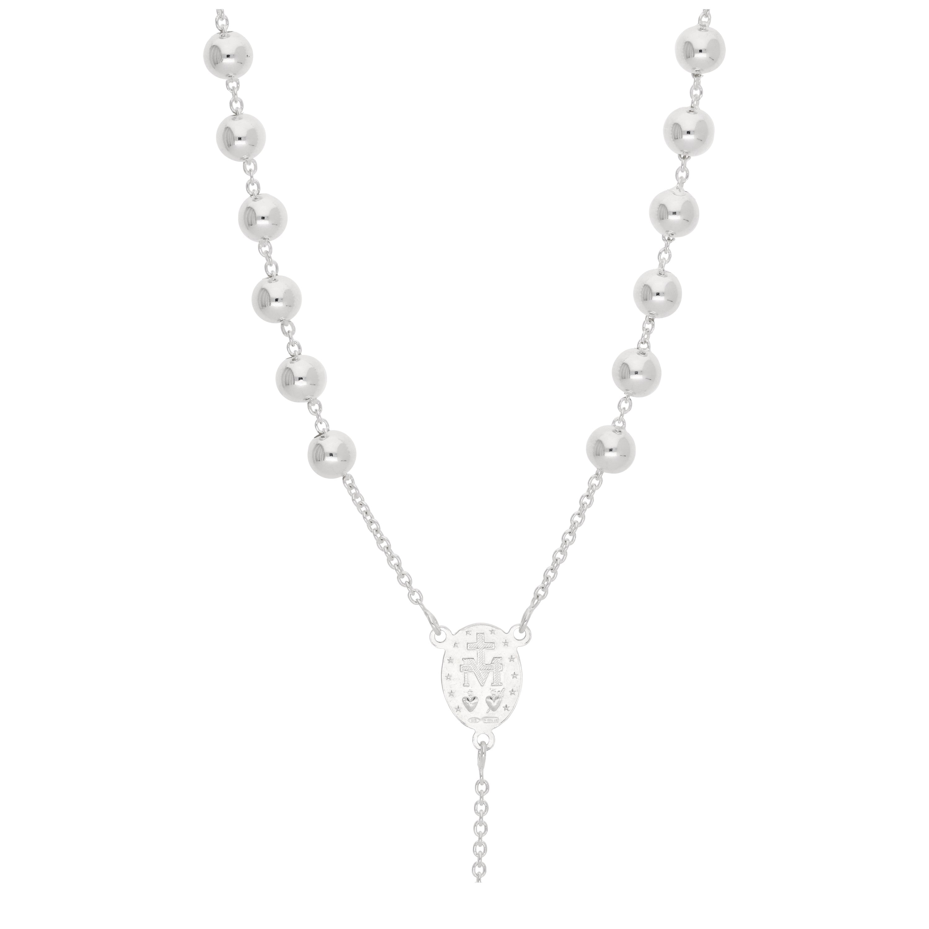Heavy Sterling Silver Rosary Bead Necklace