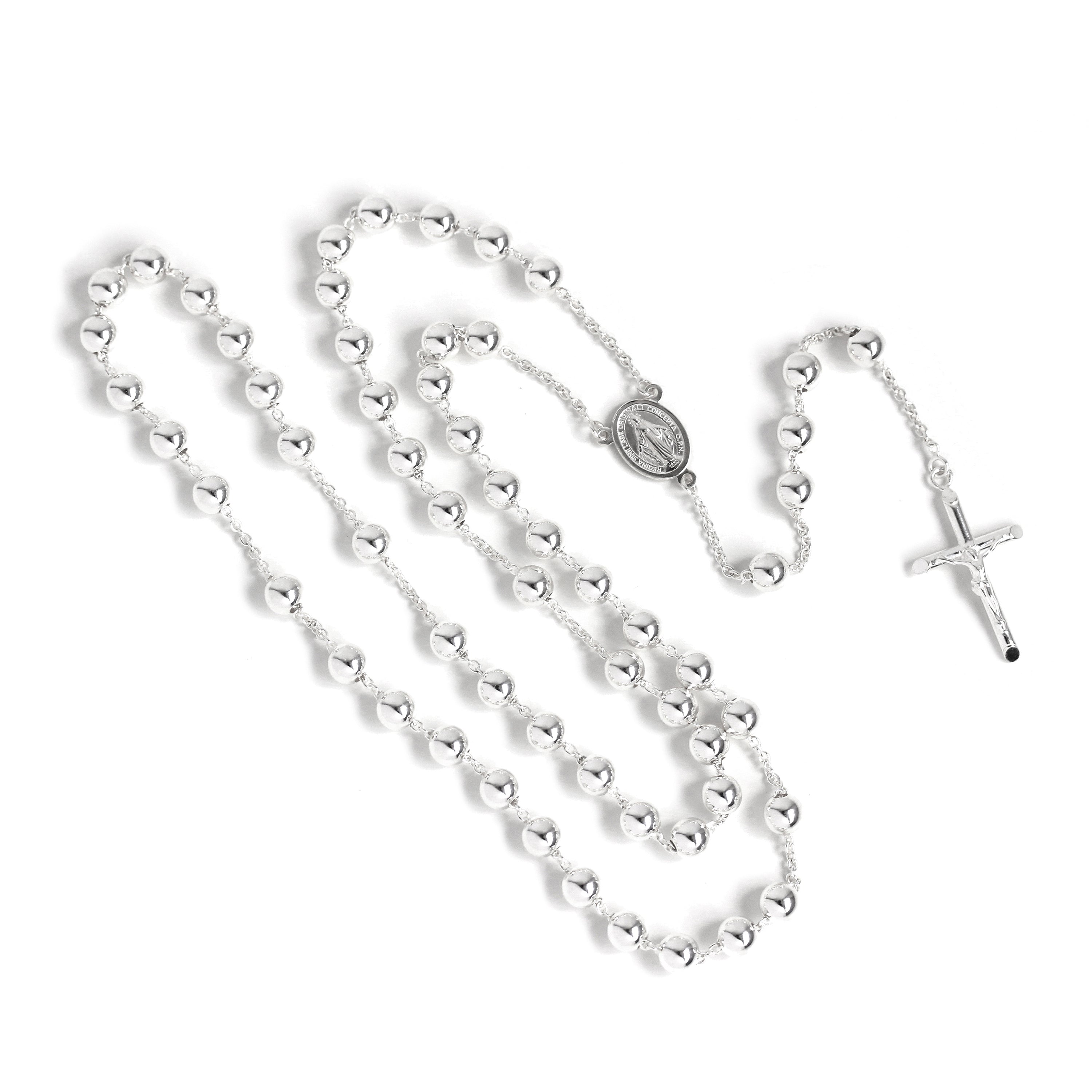 Heavy Sterling Silver Rosary Bead Necklace