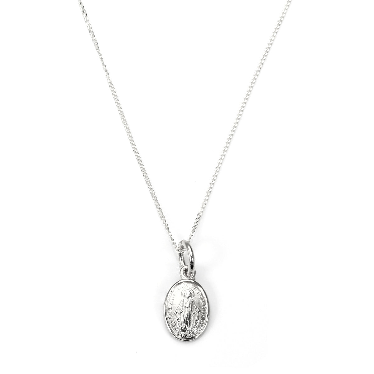 Sterling Silver Miraculous Mary Medal Necklace