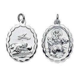 Sterling Silver Reversible Oval Saint Christopher Pendant