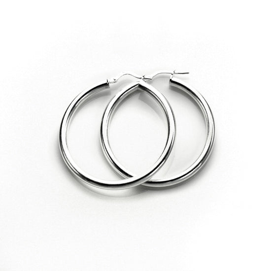 Sterling Silver Plain 3mm Round Hoop Earrings