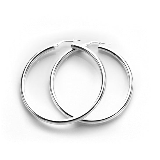Sterling Silver Plain 3mm Round Hoop Earrings