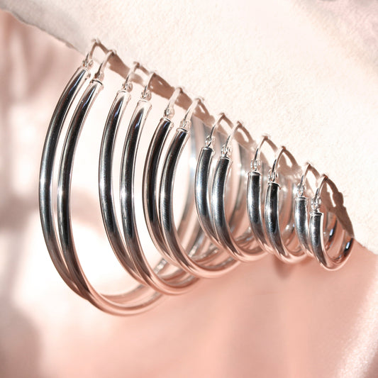 Sterling Silver Plain 3mm Round Hoop Earrings