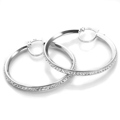 Sterling Silver Pave Crystal Hoop Earrings